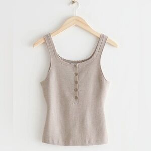 & OTHER STORIES Scalloped Knit Wool Button Tank Top Tan XS